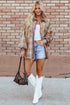 Khaki Plaid Colorblock Patchwork High Low Shacket